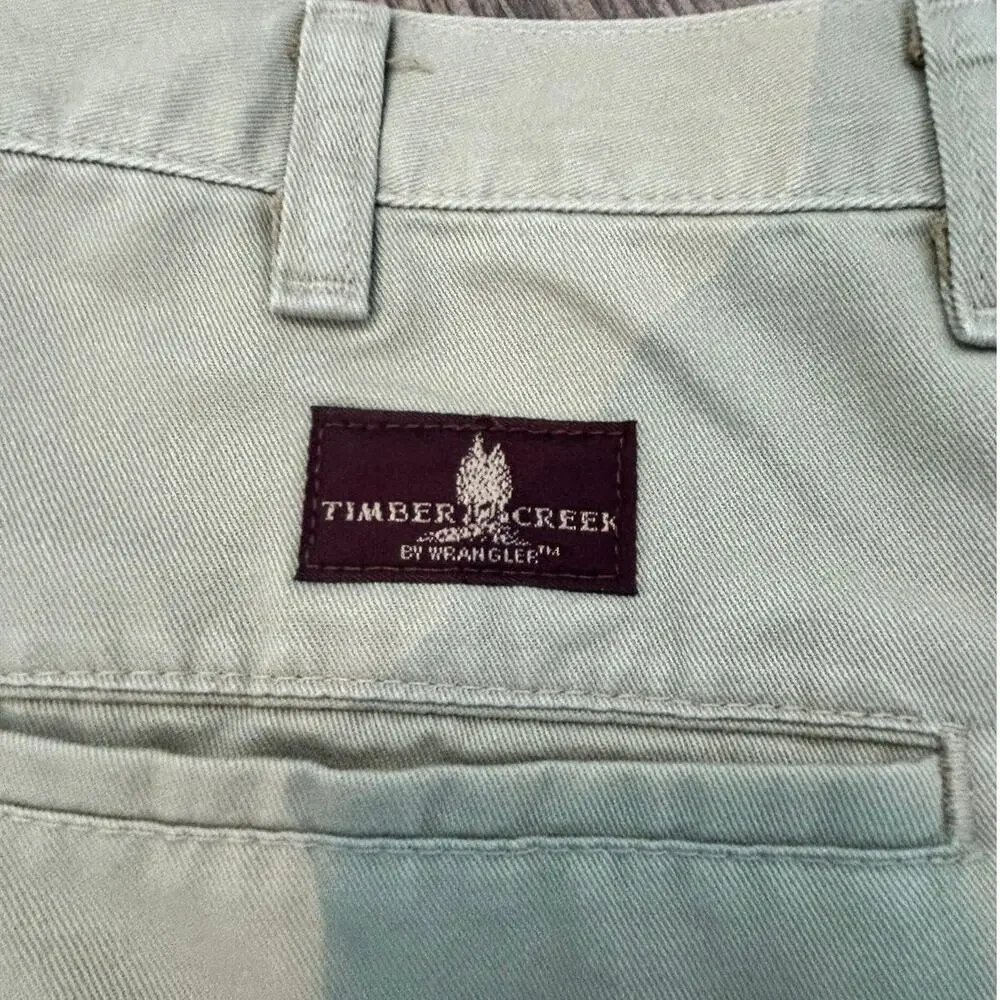 Vintage Timber Creek Wrangler Pleated Chino Pants Mens 34x30 Sage Khaki